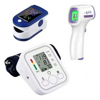 Kit de Salud para la Familia - Medidor de Presión Arterial Triples Función, Oxímetro y Termómetro, Fácil de Usar y Muy Práctico