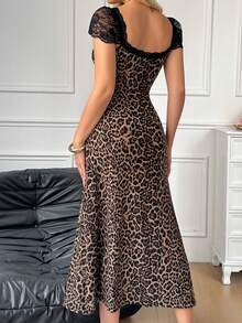 女士柔软豹纹露背性感睡衣 - 紫紅色 - 查看 4