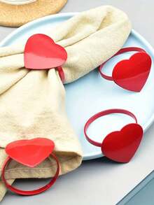 6pcs Valentine's Day Napkin Rings, Red Heart Shaped Decor, Tabletop Decor, Napkin Rings, Holiday Gift, Party Table Decoration, Red Napkin Rings. Wedding Napkin Ring Decor - Rose Red - View 5