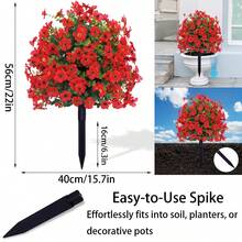 Pianta sferica resistente ai raggi UV per esterni, pianta artificiale in vaso con fiori viola e foglie di eucalipto, adatta per decorazioni da giardino, portico, vasi da fiori in stile fattoria e altre decorazioni per la casa. - Rosso - Visualizzare 3