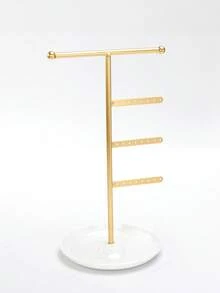 قاعدة معدنية لعرض المجوهرات مع صينية - حامل لعرض القلائد والأقراط والأساور - مثالي للرحلات الشمسية - هدية مثالية لعيد الحب والكريسماس، مناسب أيضًا لتنظيم المنزل أو بيع المجوهرات