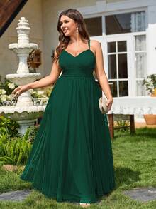 Plus Elegant Criss-Cross Back Slip Lace&Mesh Dark Green Bridesmaid Dresses For Wedding Spring Summer Wedding Guest Dresses - Dark Green - View 4