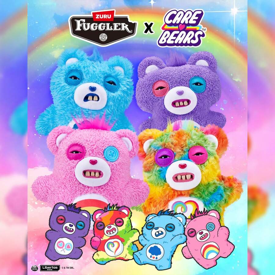 Spin Master Limited Edition FugglerXCare Bear Collab Plush Toy, 9-Inch Cheer Bear/Togetherness Bear/Grump Bear/Share Bear Soft Toy, Stuffed Animal With Human-Like Teeth, Collectible Dolls For Kids, Teens, Adults - Share Bear - View 1