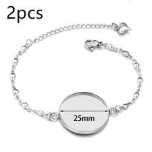 2pcs/Pack Stainless Steel Time Gem Tray Bracelet Charm Pendant 12/16/18/20/25mm Tray Lobster Clasp Chain Bracelet Blank Cabochon Base Jewelry Making Supplies