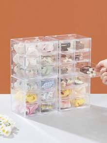 1 pieza/Set Caja de almacenamiento y exhibición de estilo cajón de plástico multifunción, caja de almacenamiento de escritorio para cosméticos y maquillaje, caja de almacenamiento de escritorio transparente, cajón de almacenamiento de escritorio de oficina y estudio de plástico, 4 rejillas/6 rejillas/9 rejillas/12 rejillas (Blanco, Transparente) - Multicolor - Ver 9