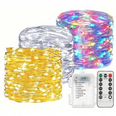 1 Fairy Lights Powered By Batteries, 8 Modes 50/100/200 LED Silver Wire IPX6 Waterproof Outdoor String Lights, Suitable For Valentine's Day, Easter Camping, Birthdays, Fences, Gardens, Parties, Wedding Decorations, Warm White/White/Multi-Color