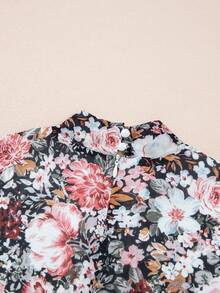 Acelitt Bohemian Style Floral Print Turtleneck Long Sleeve Ruffle Hem Midi Fitted Dress - Multicolor - View 9