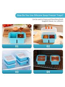 Bandeja de congelador de silicona con tapa, molde para congelar sopa, bandeja de cubitos de hielo de silicona extra grande, recipiente de almacenamiento de alimentos para congelar y almacenar sopas, caldos, salsas y sobras, recipiente reutilizable para preparación de comidas - Multicolor - Ver 10