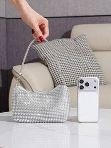 Bolso de mano con decoración de strass, bolso elegante para asistir a bailes, fiestas y eventos - Plateado - Ver 7