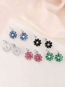 1 Pair Blue Flower CZ Zirconia Hoop Earrings For Women Girl Daily Wear Party Wedding Gift - màu xanh da trời - Xem 4