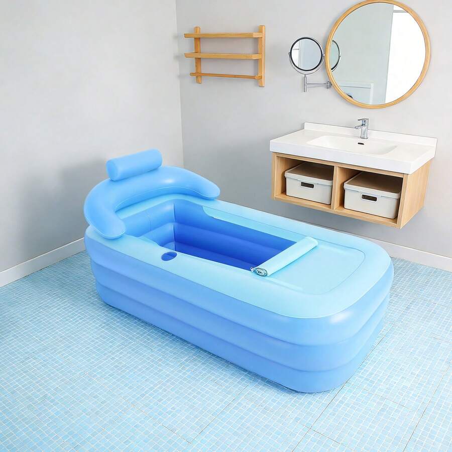 SHIOUCY Blue PVC Inflatable Bathtub, Foldable Adult Spa Tub With Cushion, Portable Soaking Bathtub, Home Inflatable Bath Pool For Home Bathroom Backyard - Blue - View 1