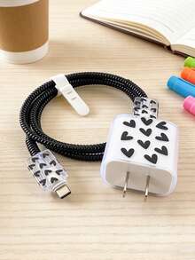 三合一套装：2个线缆保护套 + 1个1.4米线缆绕线器，激光雕刻线缆保护套，兼容苹果数据线、充电线、耳机线及各种数据线。 - 黑色 - 查看 7