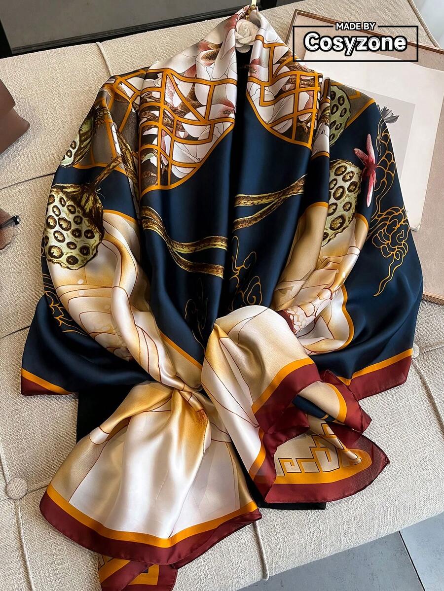 1条印花仿丝围巾，女士披肩，适合沙滩、防晒、空调天气，时尚百搭 - 彩色 - 查看 1