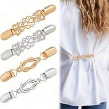 [Exquisite Jewelry]2pcs Vintage-Inspired Waist Cincher Clips For Women - Adjustable Metal Brooches For Dresses, Shirts, Shawls & Sweaters - Secure Hold, No-Slip Design, All-Season Use, Zinc Alloy, Perfect For Casual Attire, Dress Cincher Clips|Vintageinspired Design|Durable Zinc Alloy, Dress Cincher Clips, Sweater Cincher Clips, Dress Cincher &All-Season Styling Essential &Dress Statement Piece &Chic Valentine's Gift &Retro Fashion Revival - 金銀2 - 查看 1