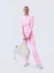 Women's Long Sleeve BBL Jacket With Pockets And Thumb Holes, Running Workout  Activewear Top - Pink Meringue/Gold - 查看 6