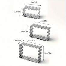 3pcs Stainless Steel Rectangular Wavy Edge Cookie Cutter Set, DIY Baking Mold - Silver - View 2