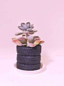 1个创意轮胎造型多肉植物花盆，绿色植物容器，家居花园装饰，带排水孔，适用于多肉植物、香草、仙人掌 - 户外桌面/办公桌装饰，轻便耐用