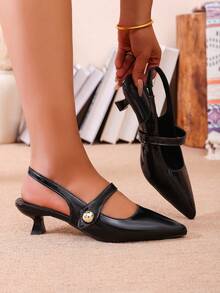 Women's Fashion Pointed Toe Bowknot Slip On Mules, Comfortable Versatile High Heel Backless Sandals, Summer - Black - View 1