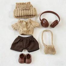 6.69英寸娃娃服装套装，包含6件套——帽子、毛衣、裤子、耳机、包包、鞋子，可爱娃娃装，适合第一代/第二代/第三代娃娃，生日和节日礼物（不含娃娃） - 彩色 - 查看 6