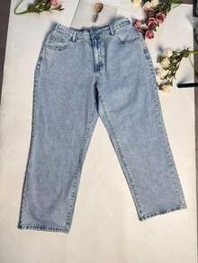 Comfortable Plus Size Boyfriend Fit Denim Jeans Long With Pockets Casual Spring - Blue - View 5