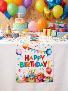 1 buah Taplak Meja Ulang Tahun Berwarna-warni - Taplak Meja Poliester dengan Teks "Selamat Ulang Tahun", Balon, Kue, Kotak Hadiah, dan Bendera Warna-warni, Bentuk Persegi Panjang, Pola Cerah dan Menarik, Mudah Dibersihkan, Menciptakan Suasana Pesta Ulang Tahun - kue ulang tahun - View 8