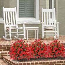 Pianta sferica resistente ai raggi UV per esterni, pianta artificiale in vaso con fiori viola e foglie di eucalipto, adatta per decorazioni da giardino, portico, vasi da fiori in stile fattoria e altre decorazioni per la casa. - Rosso - Visualizzare 6