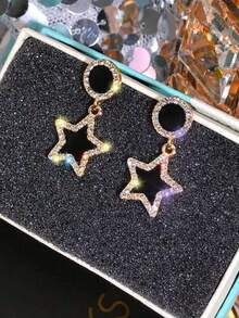 两对奢华时尚优雅百搭水钻不对称几何星形耳环套装，适合女士日常及节日佩戴 - 幾何 - 查看 9