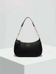 Solid PU Crossbody Underarm Bag For Women, Waterproof Shoulder Purse For Shopping & Mother's Day Gift - 黑色 - 查看 2