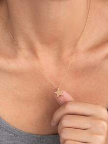 VJS 1PC Minimalist 304 Stainless Steel Star Pendant Necklace Unisex Sweater & Clavicle Chain Ideal Gift For Middle East Men & Women - Star - View 1