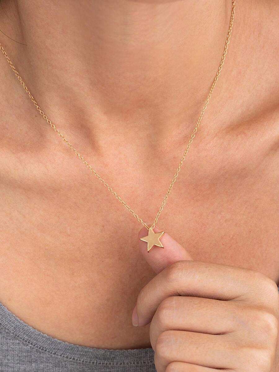 VJS 1PC Minimalist 304 Stainless Steel Star Pendant Necklace Unisex Sweater & Clavicle Chain Ideal Gift For Middle East Men & Women - Star - View 1