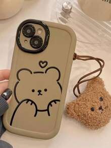 1pc Brown Cat Fashion New TPU Leather Texture Phone Case With 3D Rhinestone Bow Tie And Brown Cat Lanyard, Compatible With IPhone 17 Pro Max/16 Pro Max/13/15/16/15 Pro Max/17 Pro/14/11, Fashionable Leather Texture Lanyard Phone Protective Cover - Brown - View 4