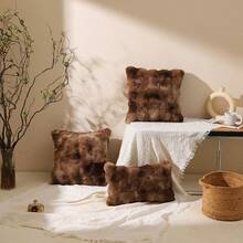 1pc Luxury Tie-Dye Toscana Faux Rabbit Fur Throw Pillow Cover, Without Insert, Plush Fluffy Decorative Cushion Cover For Living Room Sofa Bedroom, Extra Large - Tie-dye Coffee - View 1