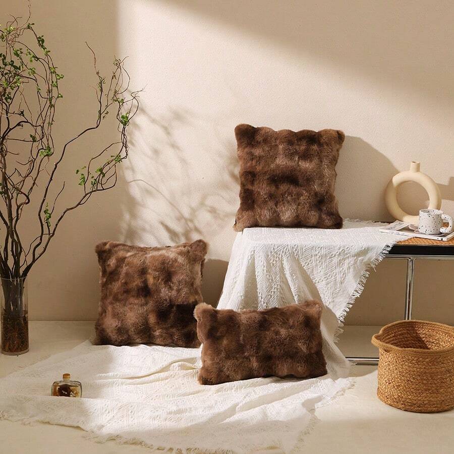 1pc Luxury Tie-Dye Toscana Faux Rabbit Fur Throw Pillow Cover, Without Insert, Plush Fluffy Decorative Cushion Cover For Living Room Sofa Bedroom, Extra Large - Tie-dye Coffee - View 1