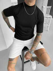 男士夏季时尚经典高领短袖T恤，适合夏季穿着 - 黑色 - 查看 4
