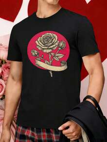 OVERSIZED Vintage Rose Floral Graphic Tee Shirt Premium Cotton, Round Neck, Loose Fit, Comfortable, Unique Graphic Print - Black - View 1