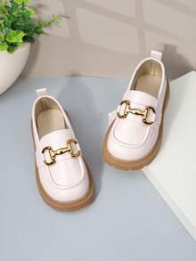 Chaussures plates pour enfants, chaussures décontractées pour filles, patchwork de couleurs, chaussures à semelle épaisse, mocassins antidérapants à bout rond pour étudiants, toutes saisons - Beige - Voir 3