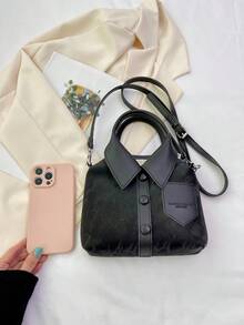 Black Shirt-Collar Design Mini Crossbody Bag, Local Delivery Bolsos Para Mujer Carteras Para Mujer, Unique Hot Girl Style Handheld Satchel, PU Fabric Long Strap Shoulder Purse, Stylish Small Square Hand Bag, Perfect For Spring Summer, Casual Daily Outfit, Everyday Essentials, Great Birthday Gift, Independence Day Celebration Bag - màu đen - Xem 4