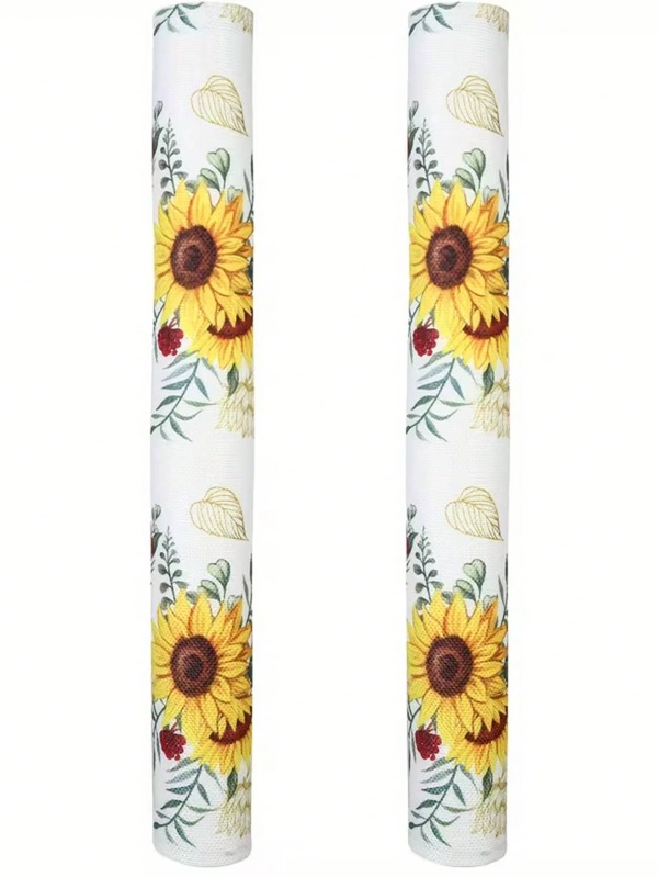 Vibrant Sunflower And Leaf Design Refrigerator Door Handle Cover - Two Sizes Available, Durable And Easy To Install Fridge Handle Sleeve, Refrigerator Accessories, Anti-Smudge, Anti-Fingerprint, Anti-Dust, Decorate Kitchen Space, Linen-Like Material Suitable For Dishwasher, Refrigerator And Oven Handles.
