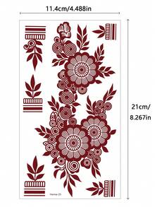 4张棕色、红色、酒红色花卉图案性感脚趾和手部临时纹身贴纸，防水花卉印花人体彩绘纹身，适合女性、婚礼派对 - 紅色 - 查看 6