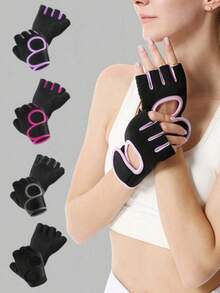 1 Pair Ladies Men Black Half Finger Fitness Gloves Breathable Thin Section Instrument Training Palm Protection Anti-Slip Anti-Callus Suitable For Yoga Dynamic Cycling Cycling Exercise Use - Multicolor - View 7