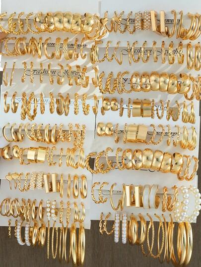 17KM مجموعة أقراط نسائية عشوائية 60/48/24/12 قطعة، أنيقة وعصرية بتصميم معدني هندسي مضفر مزين بخرز اللؤلؤ الاصطناعي، مجموعة أقراط متعددة الأجزاء مناسبة للأزواج والأخوات والعطلات والمواعيد اليومية والحفلات والزفاف وعيد الحب كهدية للأصدقاء والصديقات