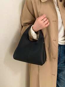 1 chiếc túi xách nữ thời trang màu đen bằng da PU, kiểu dáng tối giản cổ điển với khoen kim loại, thích hợp sử dụng hàng ngày, đi mua sắm, làm quà tặng, dự đám cưới. - màu đen - Xem 8