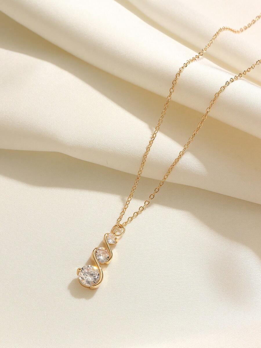 Curved 3-Diamond Necklace With Sparkling Crystals, Elegant And Luxurious For Everyday Wear - Multicolor - View 1