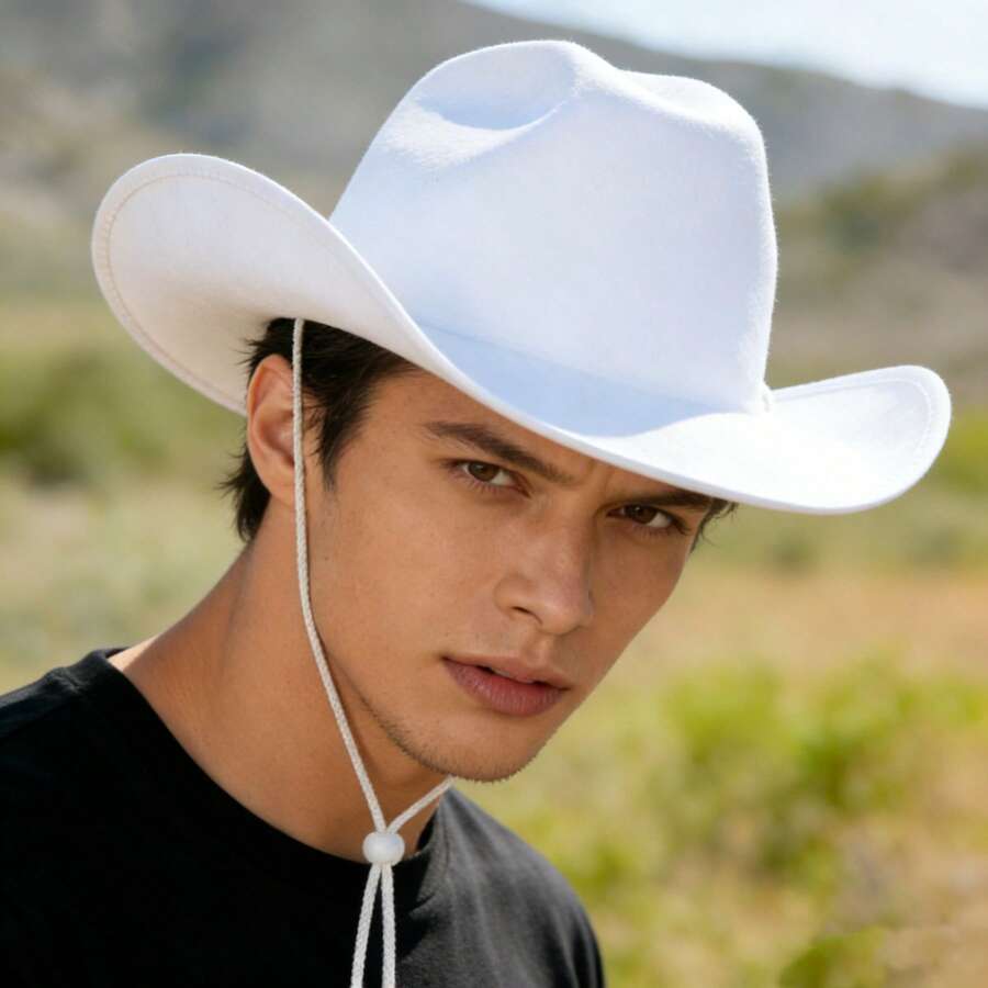 Women Men Cowboy Hat Classic Roll Up Brim Fedora Cowgirl Hat Western Cowboy Hat Stage Performance Hat - trắng - Xem 1