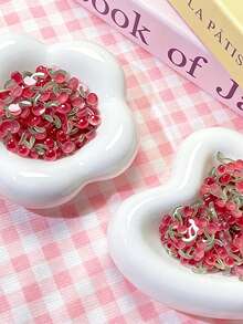 20-500件可愛3D迷你紅色櫻桃樹脂美甲飾品，甜美水果亮面美甲寶石，DIY美甲藝術裝飾配件 - 彩色 - 查看 3
