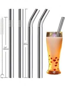 4/2/1pc Extra Wide (0.47") Stainless Steel Smoothie Straws, 4 Packs Reusable Metal Drinking Straws For Boba, Milkshakes & Thick Drinks, Includes Cleaning Brush, For Home, Party, And Bar Use - Multicolor - View 7