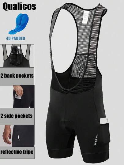 Qualicos Pantalones cortos de ciclismo para hombres con acolchado grueso 4D, bolsillos, pantalones cortos de ciclismo de carretera, sujetadores antideslizantes de silicona en las piernas