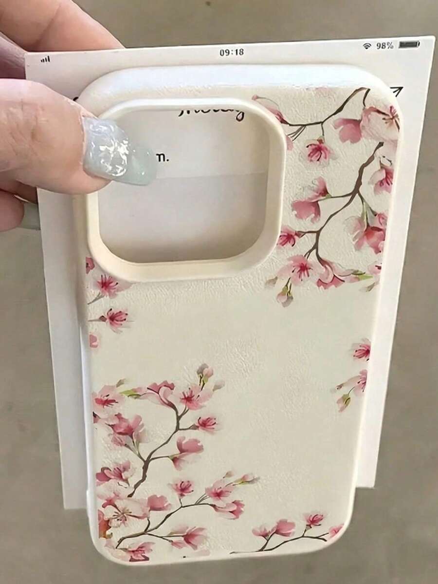 简约斜纹樱花图案手机壳，单件装，柔软TPU材质，防震防刮，兼容苹果11/12/13/14/14Plus/15/15Plus/16/16Plus/7/8Plus/17/17Pro - 彩色 - 查看 1