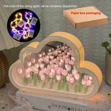 雲朵鬱金香夜燈 DIY 手作鏡面花海氛圍燈 桌面擺飾創意禮物，DIY 手作生日禮物，鈕扣電池，有意義的禮物 - 多色(紙盒裝) - 查看 15
