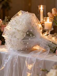 1pc White Packaging Tulle Mesh, Pearl Sheer Fabric, Can Be Cut To Size, Suitable For Headbands, Veils, Gift Wrapping, Bouquet Packaging, Fruit Baskets, Chair & Table Decor, DIY - Nhiều màu - Xem 5